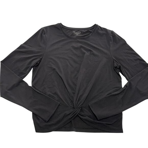 Athleta Shirt Womens Medium Black Long Sleeve Twist Front Knot Hem Athleisure - Picture 1 of 8